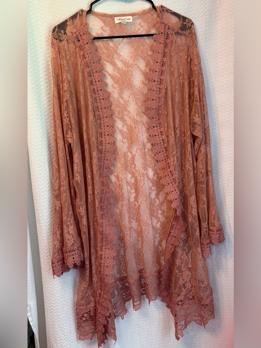 Full Circle Trends Boho, festival sheer lace, kimono dusty rose cardigan. XXL